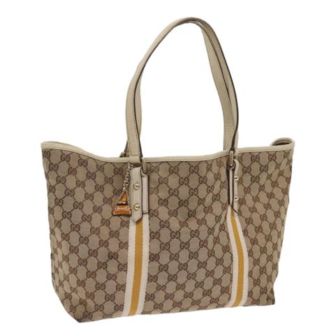 GUCCI GG Canvas Sherry Line Tote Bag Beige White 139260 